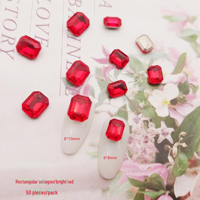 Прямоугольные восьмиугольные наклейки для дизайна ногтей - хрустальные стеклянные бриллианты и цветные сахарные камни