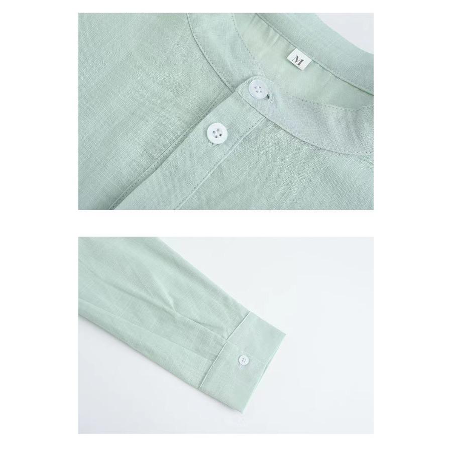 Men Henry Shirt Men's Casual Thin Cotton Linen Shirt White Black Khaki Stand Up Collar Straight Solid Color Long Sleeve Top