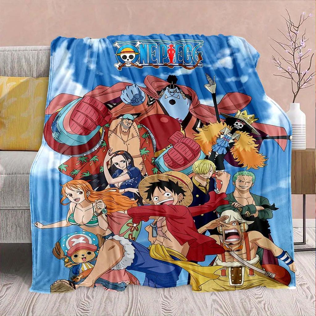 Фланелевое одеяло из аниме One Piece - Мягкое, теплое, идеально подходит для дивана, постельного белья, кемпинга, путешествий, офиса, домашнего декора -QJY