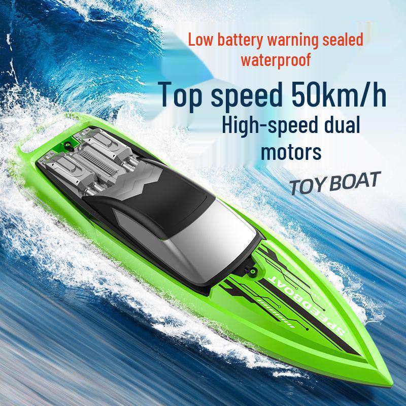 High-Speed Dual-Motor RC Boat - Waterproof Twin-Propeller Speedboat Toy for Kids