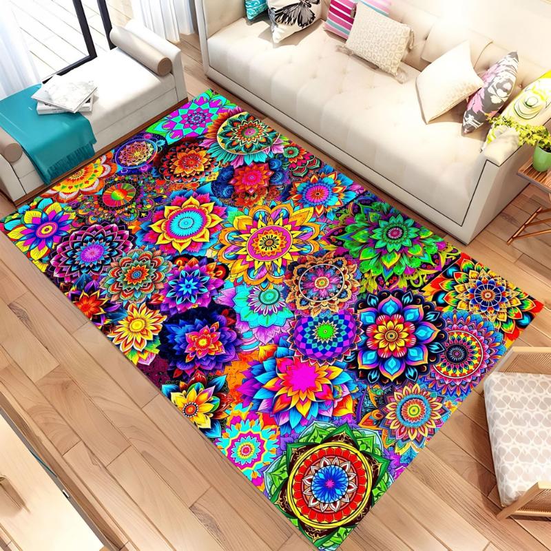 Boho Color Mandala Flower print Rug,living room sofa rug,bedroom bedside floor mat,entrance hallway Entry Door Mat,Washable Rug