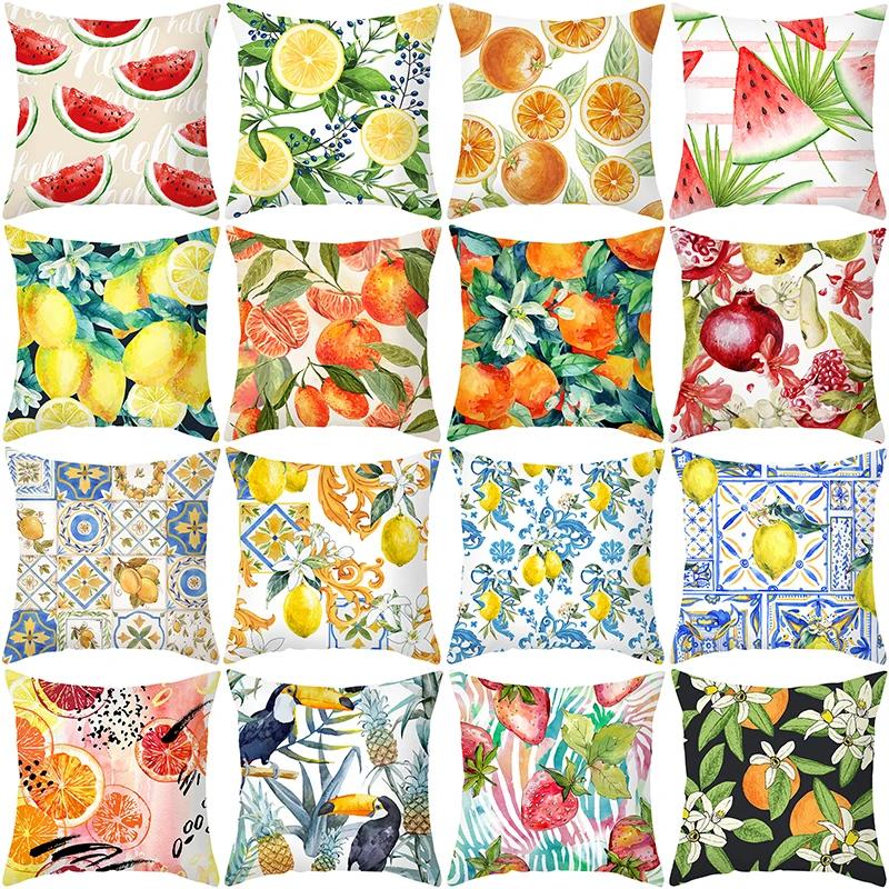 Summer Fruit Cushion Cover 45X45 Lemon Orange Strawberry Watermelon Decorative Pillowcase Polyester Sofa Cushions Home Decor