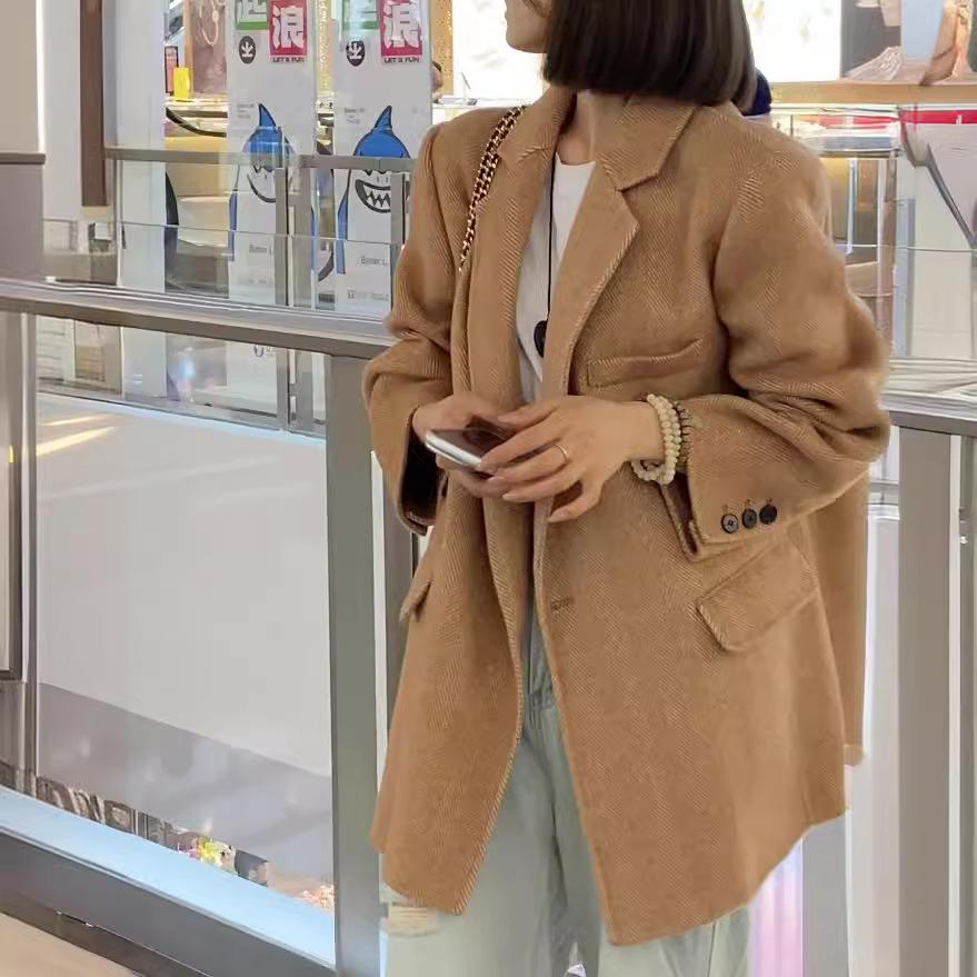 Daily Commuter Suit Short Double-sided Wool Coat Coat Autumn and Winter Loose Women's Character Pattern