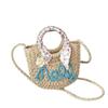 Moon Shaped Beach Straw Bag Flower Knitted Shoulder Bag Handmade Woven Underarm Bag  Shopping