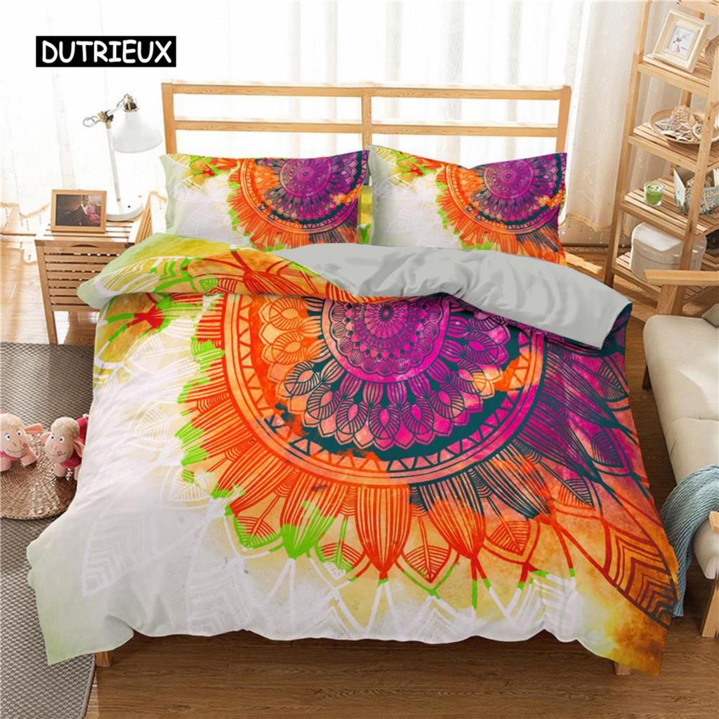 Комплект постельного белья с рисунком мандалы, фиолетовый градиент, комплект постельного белья с рисунком мандалы и культуры для подростков, пододеяльник из микрофибры размера «queen-size»