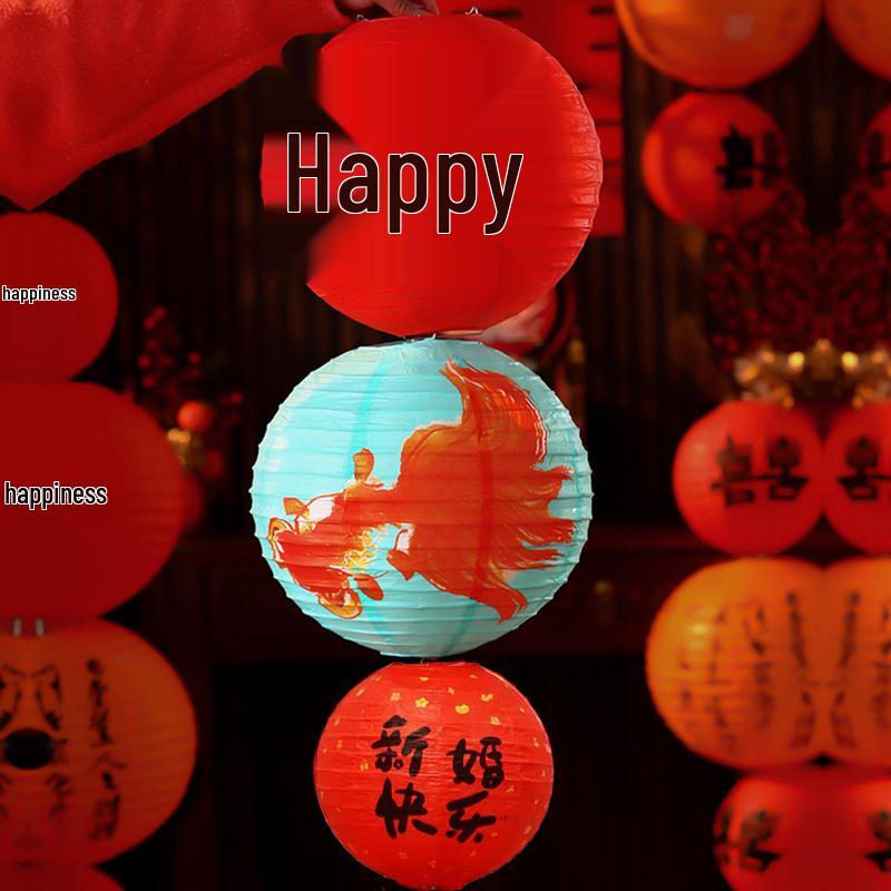 Набор для украшения китайской свадебной комнаты «Двойное счастье» с фонариками и сотовыми украшениями для спальни, реквизит для фото