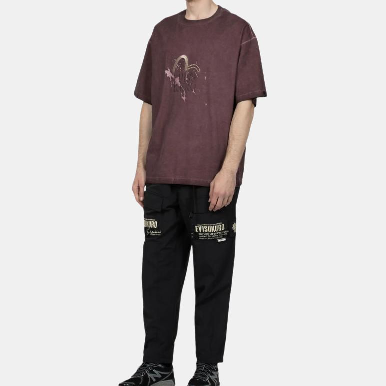 Evisu Повседневные брюки мужские с принтом в виде букв, на молнии, свободного кроя, прямые, черные 2EAGNM3PP5146LFNY