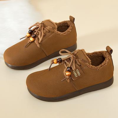 Обувь женская хлопковая обувь ретро бисерные ремешки женские ботинки утолщенная плоская подошва модные зимние ботинки универсальные короткие ботинки