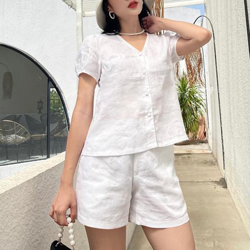 ZANZEA Женская блузка и шорты, повседневный костюм из двух предметов, летний комплект