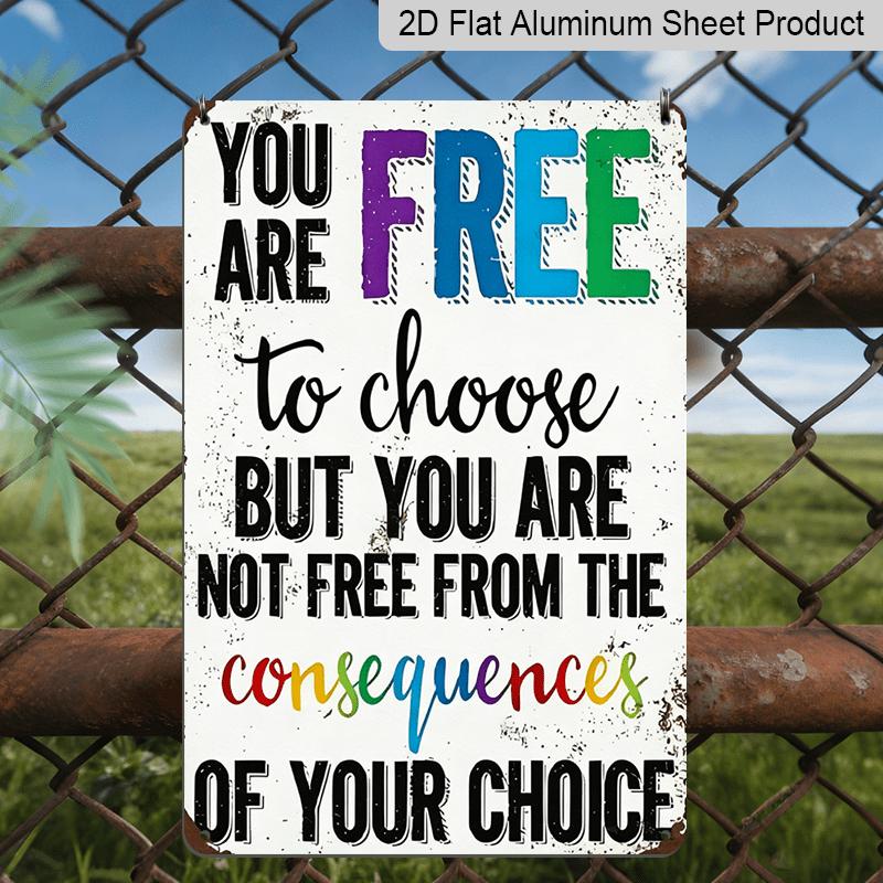 2D Flat, 1pc Vintage Humor Metal Sign - "Freedom and Consequence" Funny Metal Wall Art with Colorful Text, Rustic Aluminum Decor for Home, Bar, for