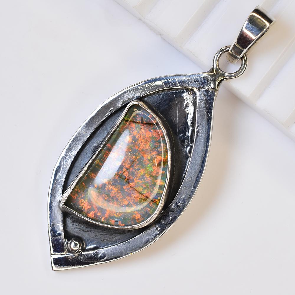 Natural Fancy Opal 43 Ct CERTIFIED 925 Sterling Silver Pendant For Birthday Gift