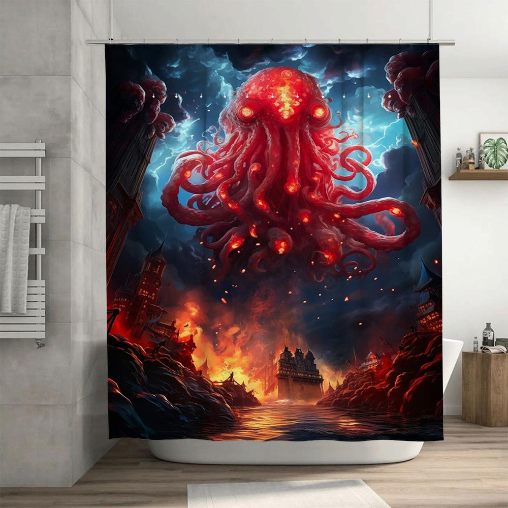 Красный Гигантский Щупальце Ктулху Занавеска для Ванной 3D Фэнтези Научно-фантастический Ужас Дизайн для Украшения Ванной Комнаты Высококачественный Водонепроницаемый Душ