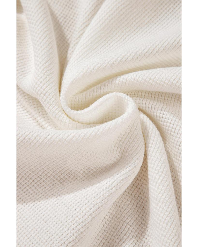 Azura Exchange Белый однотонный вафельный топ с длинным рукавом и застежкой на полпуговицы