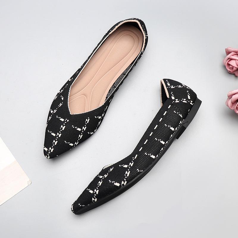 Fashion 2024 New Women's Spring Autumn Flat Shoes Fashion Casual Shallow Pointed Toe Knitting Soft Sole Elastic Comfortable Shoes
