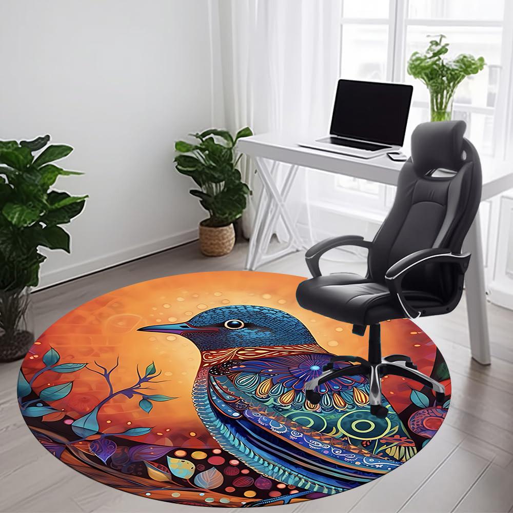 1PC Bird Patterns Office Round Area Rug, Mat Suitable ForOffice, Under Office Chairs Bedroom Living Room Home Decor, Room Deco