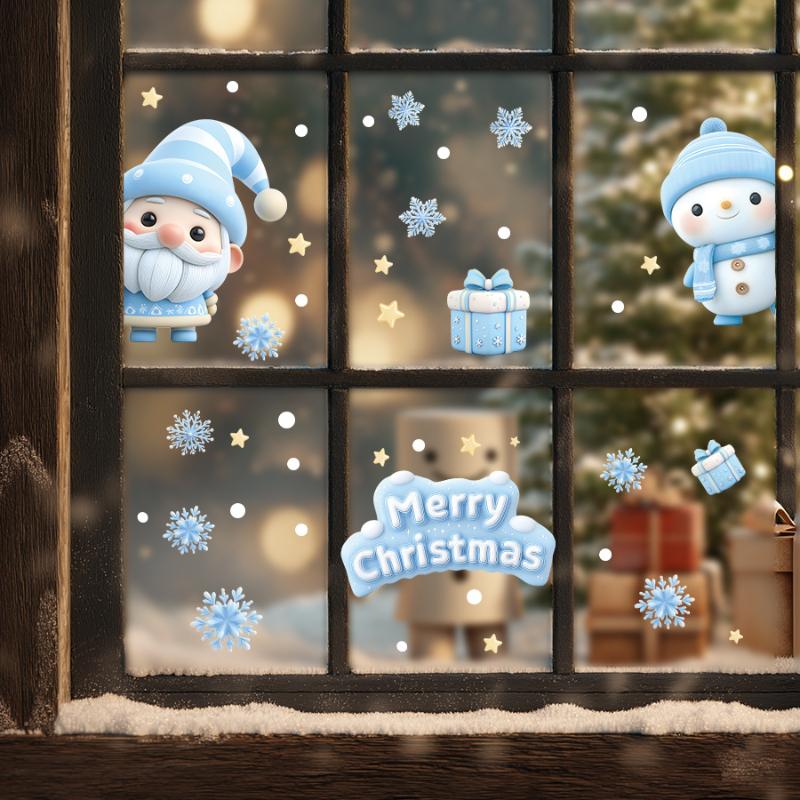 1/2/3/4/6/9 Листов Зимний Снеговик Санта Клаус Снежинка Наклейки на Статическом Электричестве Рождественские Наклейки на Окна Украшения Рождественский Декор
