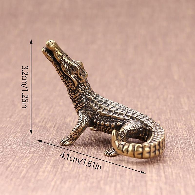 Antique Bronze Crocodile Miniature Figurines Vintage Brass Mini Alligator Statue Desk Ornaments Home Feng Shui Decor Crafts