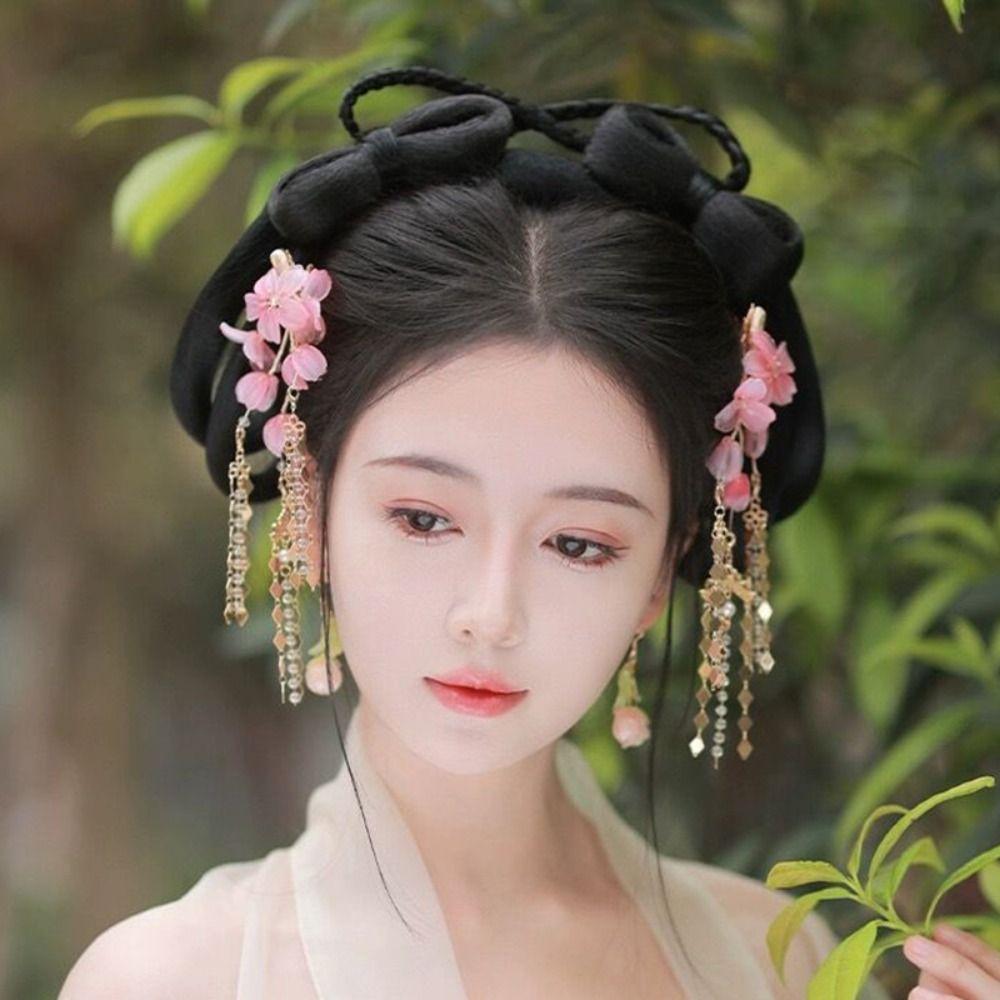 Tassel Floral Hair Stick Pearl Flower Hair Comb Elegant Tang Dynasty Hairpin Jewelry