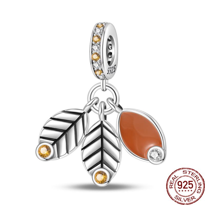 Copper Autumn Brown Music Squirrel Scarecrow Pumpkin Maple Leaves Charm Bead Women'S Bracelets Diy Jewelry Gift