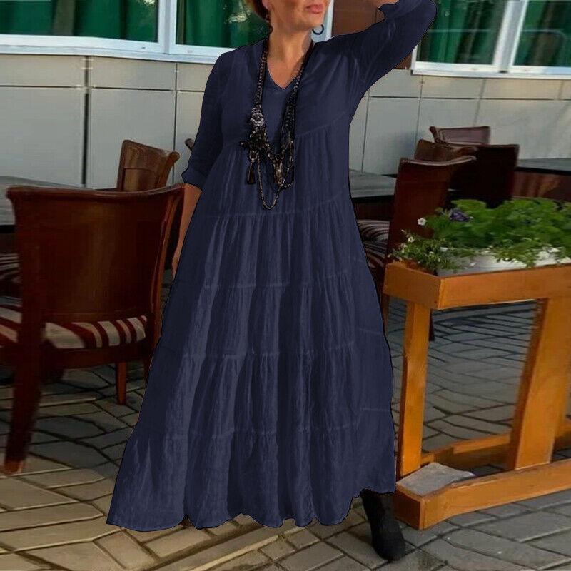 YYFS Women's Fashion Summer Spring Solid Color Print 1/2 Sleeves O-Neck Loose Waistline Casual Dresses