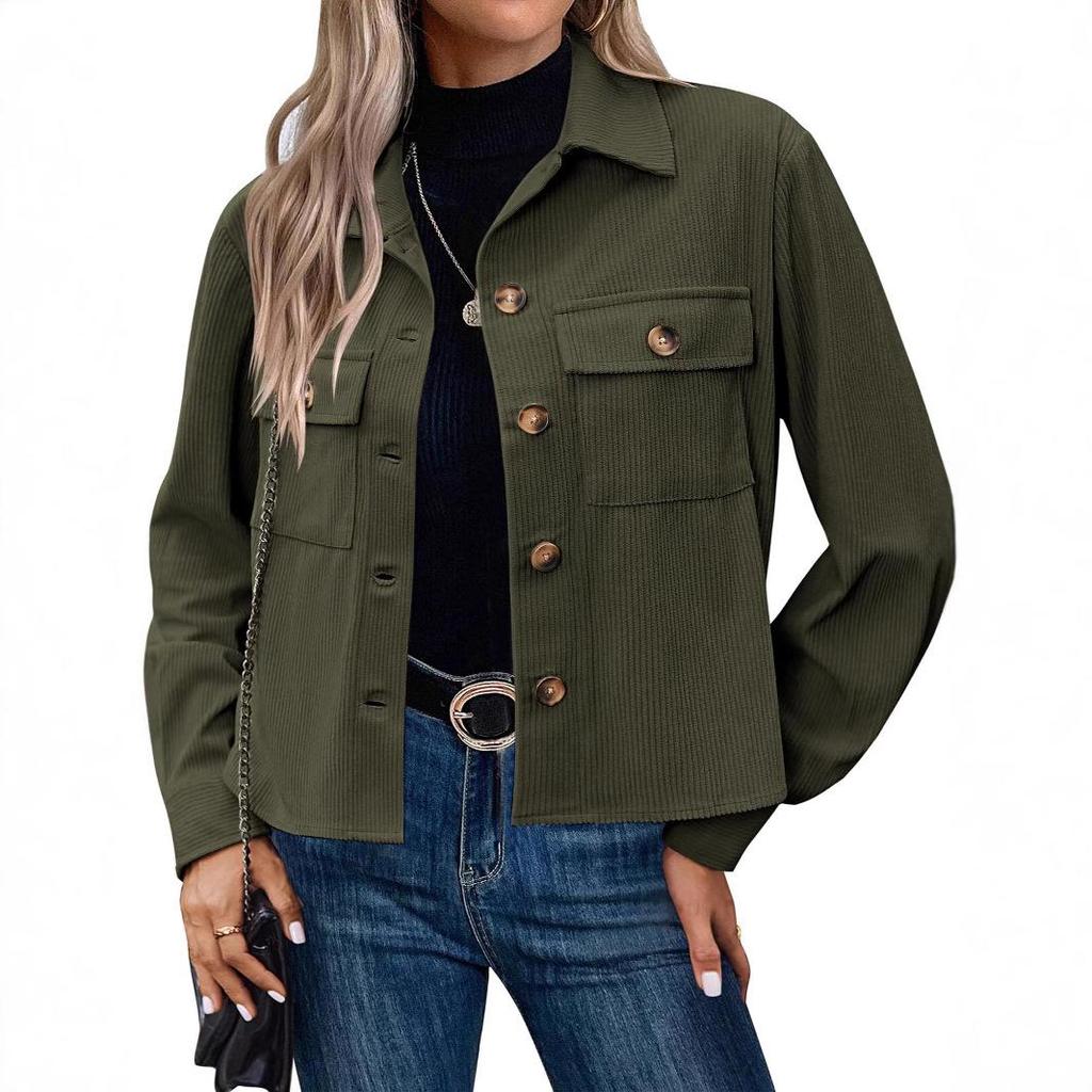 2024 Trendy Women's Casual Corduroy Crop Jacket: European & American Style Button-Up Cardigan
