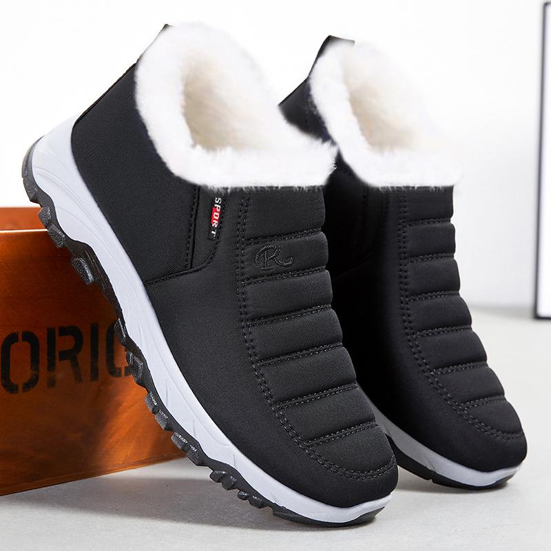 Winter Non-Slip Thicked Plush Snow Boots Men Waterproof Non-Slip Warm Cotton-Padded Shoes Male Solid Color Keep Warm Ankle Boots