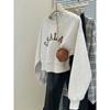 Womens Thick Fleece-Lined Oversized Cropped Hoodie With Embroidered Letters Long Sleeve Round Neck Sweatshirt