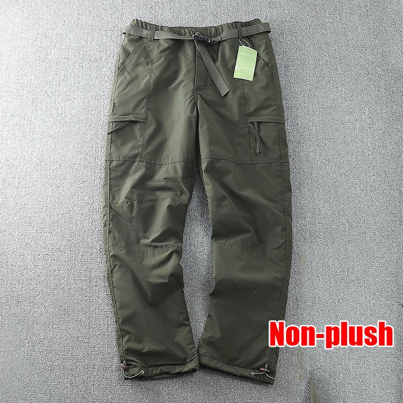 Плюшевые и неплюшевые(По желанию) Водонепроницаемые теплые флисовые брюки-карго, мужские зимние уличные плюс бархатные свободные прямые повседневные брюки с множеством карманов