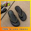 Черные тапочки женские 2025 новая летняя обувь французский плоский носок ощущение высокого класса заграничные толстая подошва пляжные шлепанцы