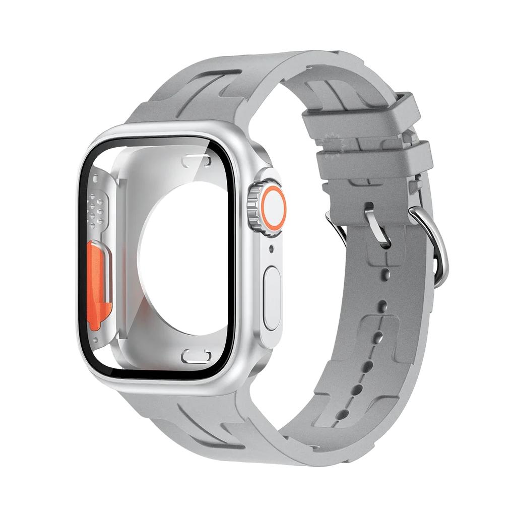 Оригинальный силиконовый ремешок и сменный ультра-кейс для Apple Watch 9 8 7 6 SE 5 4 Ремешок для iWatch Серии 44мм 45мм 42мм 41мм Браслет