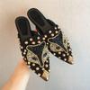 Летние женские тапочки на плоской подошве с острым носком, новинка, черные, розовые туфли со стразами, роскошные брендовые туфли-лодочки, женские шлепанцы на открытом воздухе