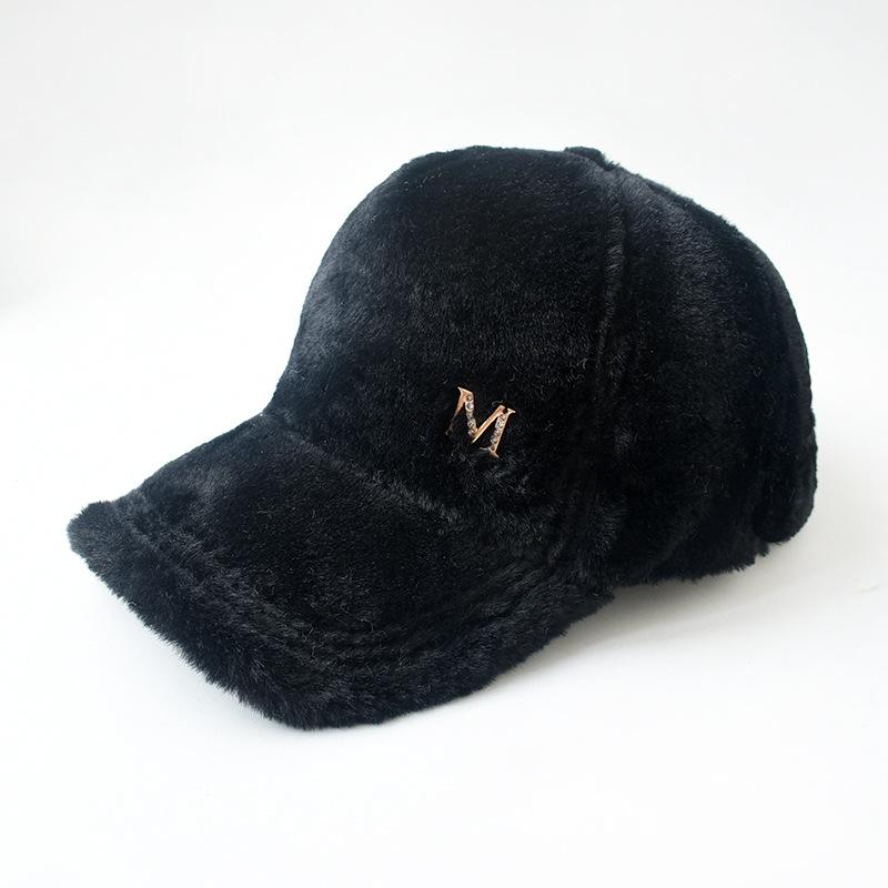 Fashion Autumn and Winter Baseball Cap Korean Version of Warm Plush Cap with Letter M Cap Female Casual Bonnets for Women