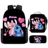 Stitch Backpack Set 3-Piece Lilo & Stitch School Backpack Insulated Lunch Bag Pencil Case Oxford Cloth Large Capacity