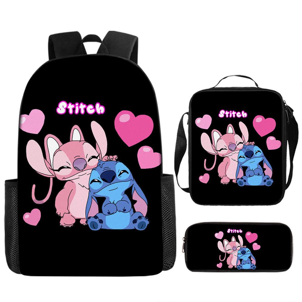 Stitch Backpack Set 3-Piece Lilo & Stitch School Backpack Insulated Lunch Bag Pencil Case Oxford Cloth Large Capacity