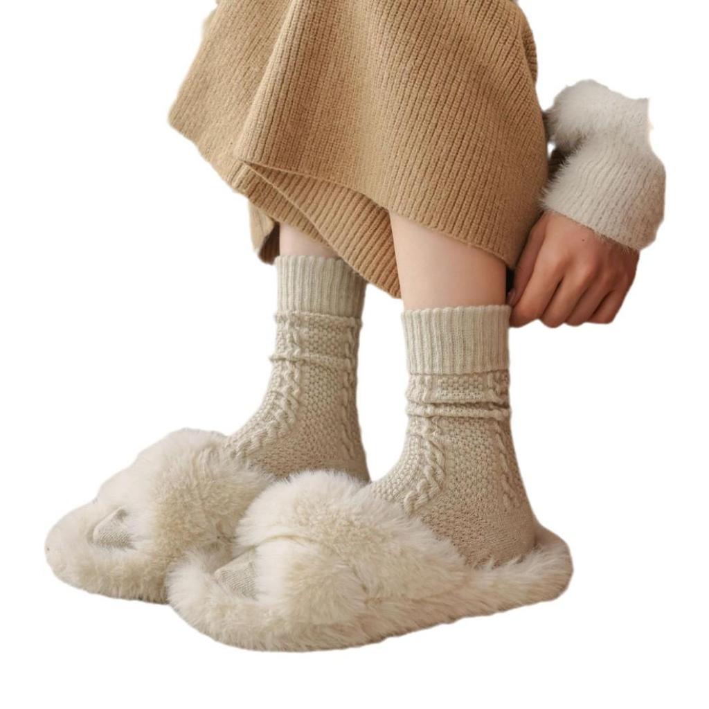 Серые шерстяные вязаные косами женские носки до середины икры - Ретро корейский стиль с оборками