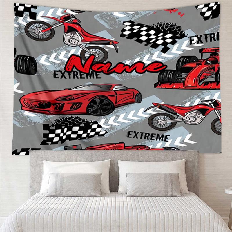 Custom Name Racing Print Tapestry, Backdrop, Easy Setup, Ideal for Bedroom, Office & Living Room, with Aesthetic Wall Hanging Decor.