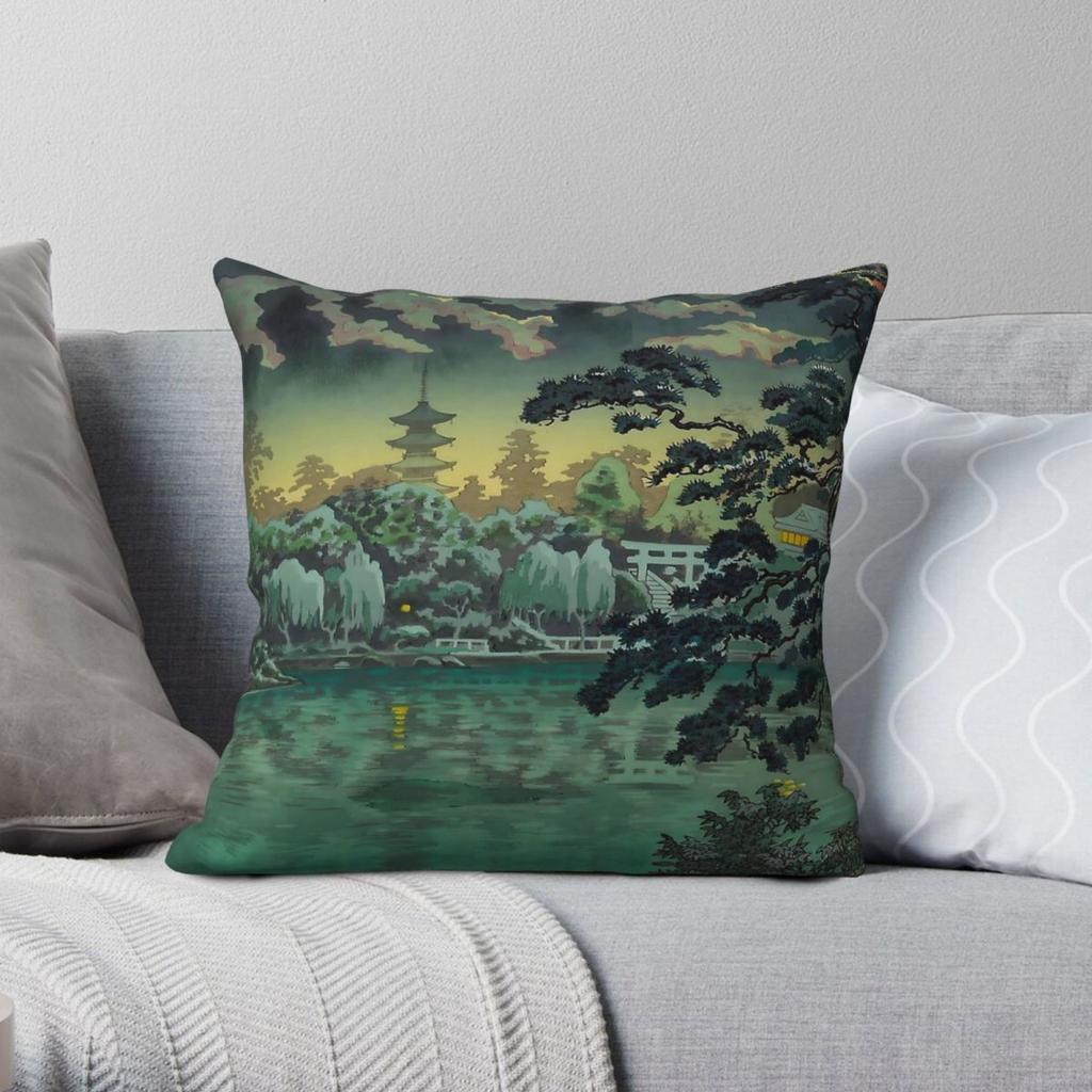Pond At Sarusawa Evening Rain Tsuchiya Koitsu Pillowcase Polyester Linen Velvet Pattern Decor Pillow Case Sofa Seater Cushion
