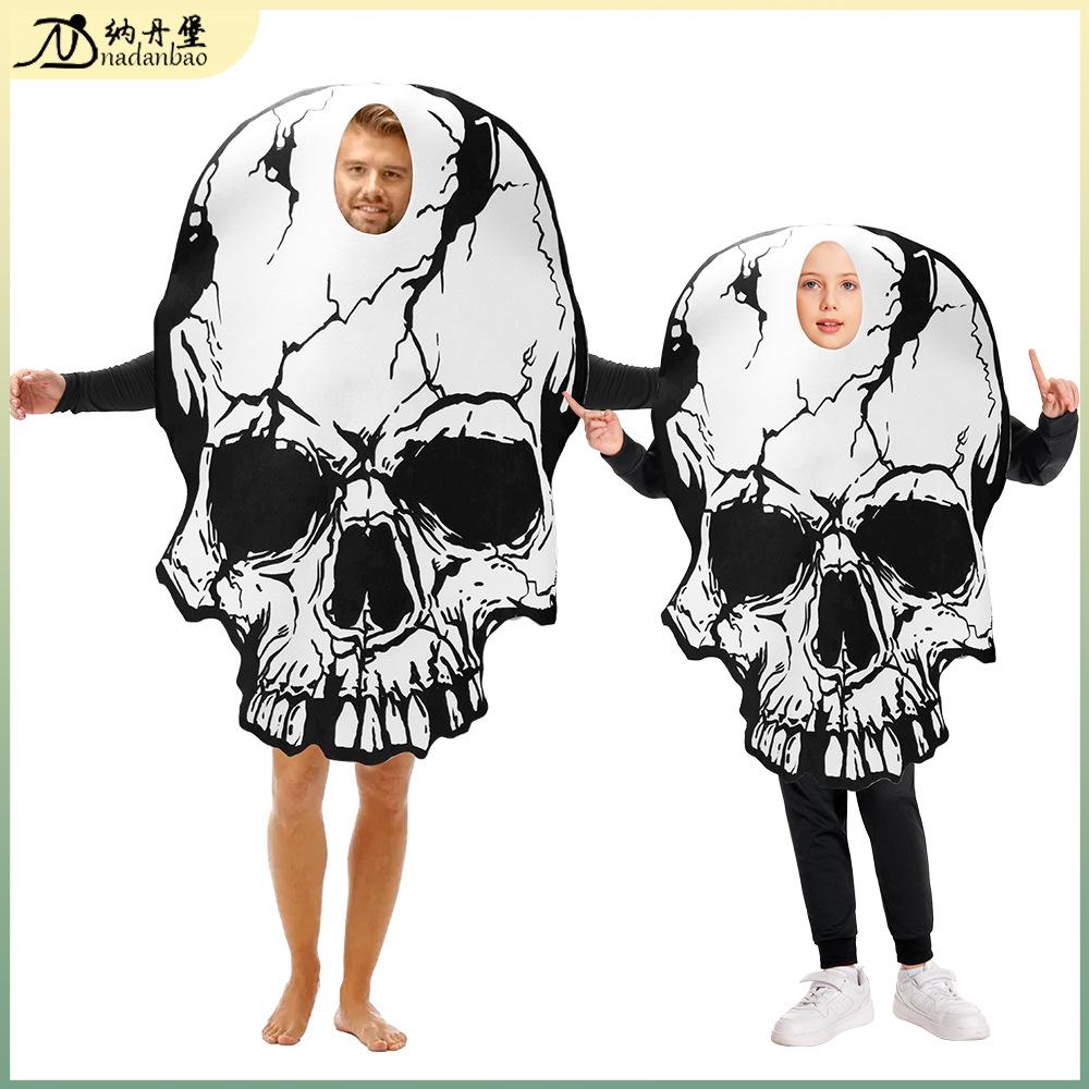 Halloween Skull Costume for Adults, Printed Performance Outfit, Cosplay Scary Fancy Dress