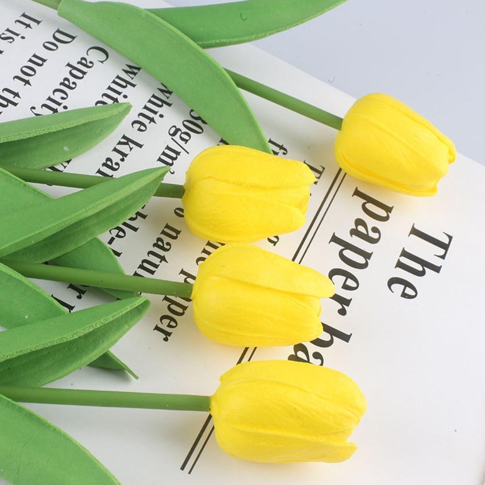 5PCS 34cm Decorative Fake Flowers Real Touch Wedding Bridal Tulip Bouquet for Christmas Party Decor