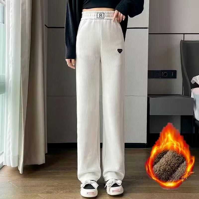 Женские бархатные вельветовые брюки из плотной синели, широкие брюки с высокой талией, свободные прямые брюки