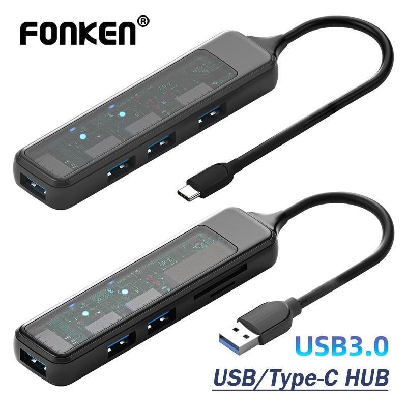 FONKEN 5 в 1 прозрачный 3,0 USB-концентратор типа C высокоскоростной мульти-разветвитель USB 2,0 адаптер SD/TF-карты для настольного ноутбука