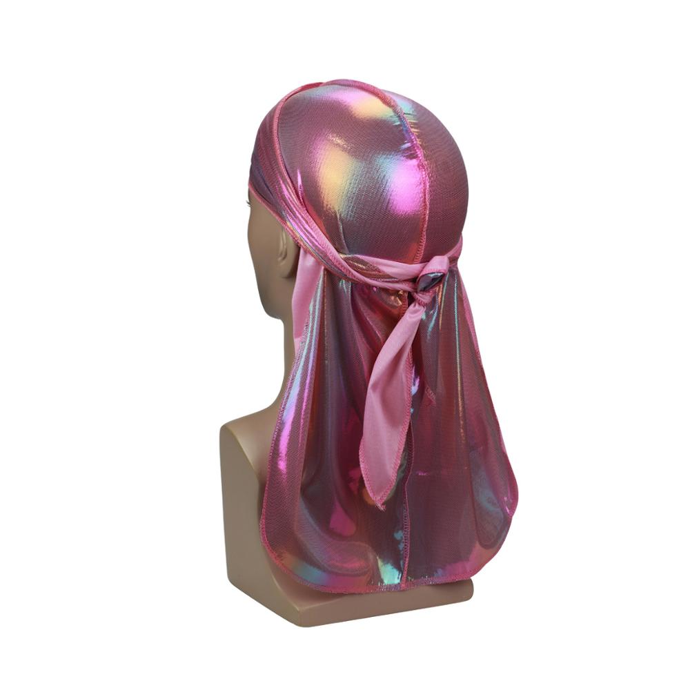 Модные мужские цветные дураги, шапки-волна, блестящие шелковые дураги, тюрбан, бандана для хип-хопа, повязка на голову, пиратские шапки с длинным хвостом