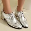 Элегантные женские лоферы Модная шнуровка Черные Серебристые Низкий каблук Классические Повседневные Вестерн Вечеринка Офис Оксфорды Комфорт