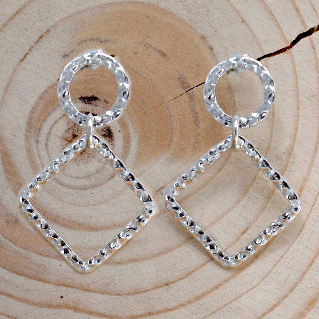 Квадратные кованые серьги из стерлингового серебра 925 пробы, круглые серьги-гвоздики ручной работы, подарок для нее