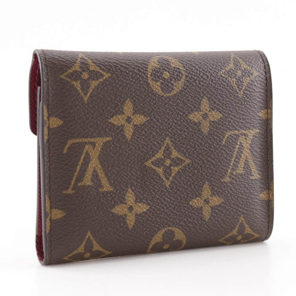 Louis Vuitton Portefeiulle Victorine Tri-fold Wallet M41938 Fuchsia Monogram Fuchsia Wine-red Monogram Canvas Women Used