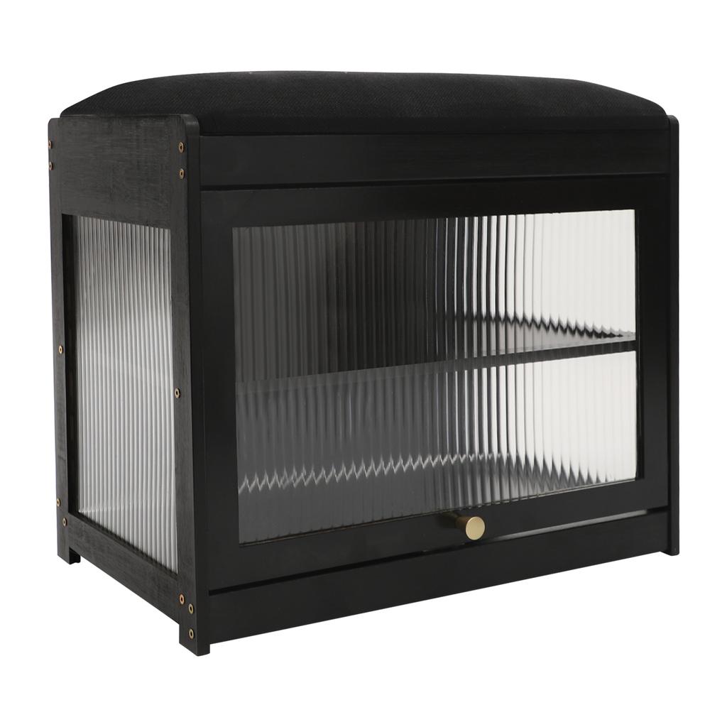 2-Tier Shoe Bench with Cushion, Sturdy Bamboo Shoe Storage Stool for Entryway, Hallway – Brown/Black/Log Color