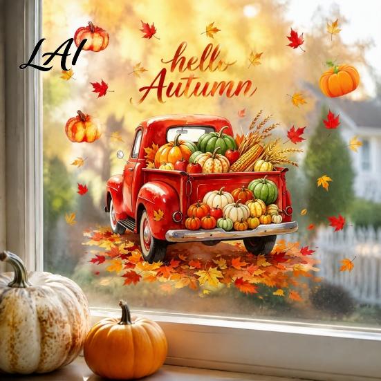 Autumn Window Clings Harvest Clings Decorative Static Glass Sticker for Thanksgiving Home Shop Pumpkin Store Display Decor Removable PVC Maple Leaf