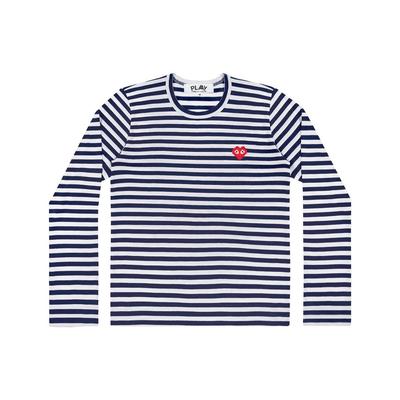 COMME des GARCONS PLAY SPACE INVADERS L/S Полосатая Красная Эмблема 'Navy' Мужская AZ-T324-051