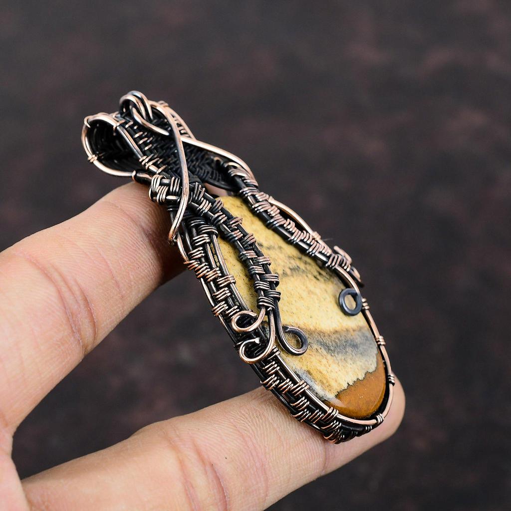 Picture Jasper Pendant Copper Wire Wrapped Pendant Gemstone Pendant Copper Wire Wrap Jewelry Latest Design Pendant Handmade Jewelry For Gift