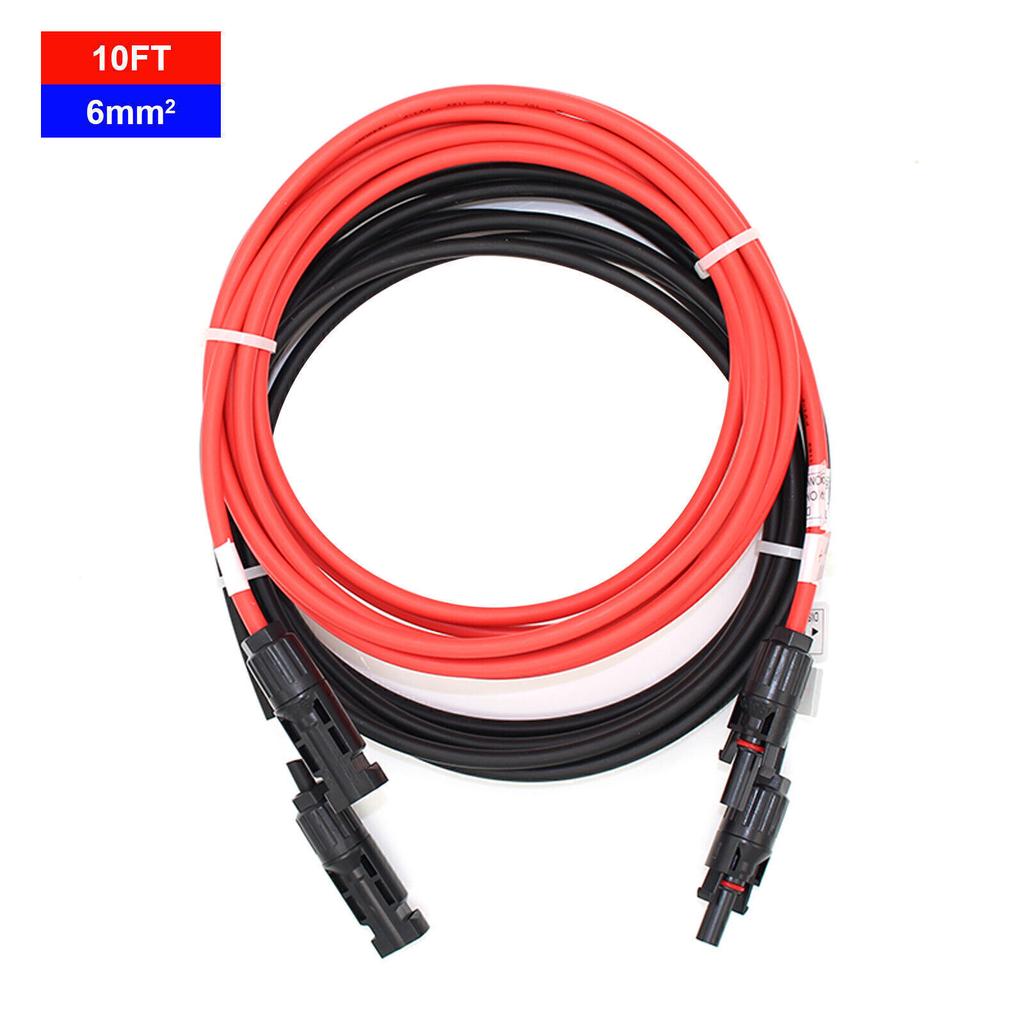 Удлинительный кабель для солнечной панели 10 AWG-6 мм2, медный провод, черный и красный с разъемом для солнечной батареи, солнечный фотоэлектрический кабель